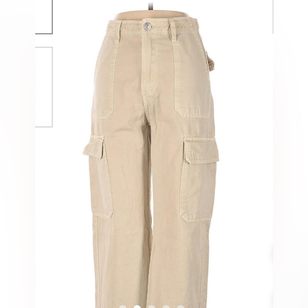 Zara High-waisted Cream Bootleg Cargo Trouser Pants